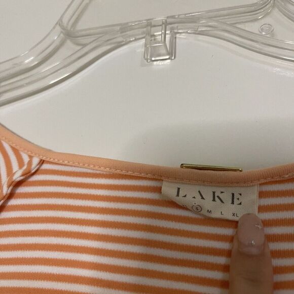 LAKE striped orange pima cotton shirt dress lounge wear size small - Picture 2 of 6